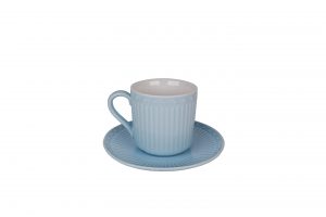 Porcelanasta skodelica s krožnikom LOVE v pastel modri barvi 200 ml Isabelle Rose – Z NAPAKO